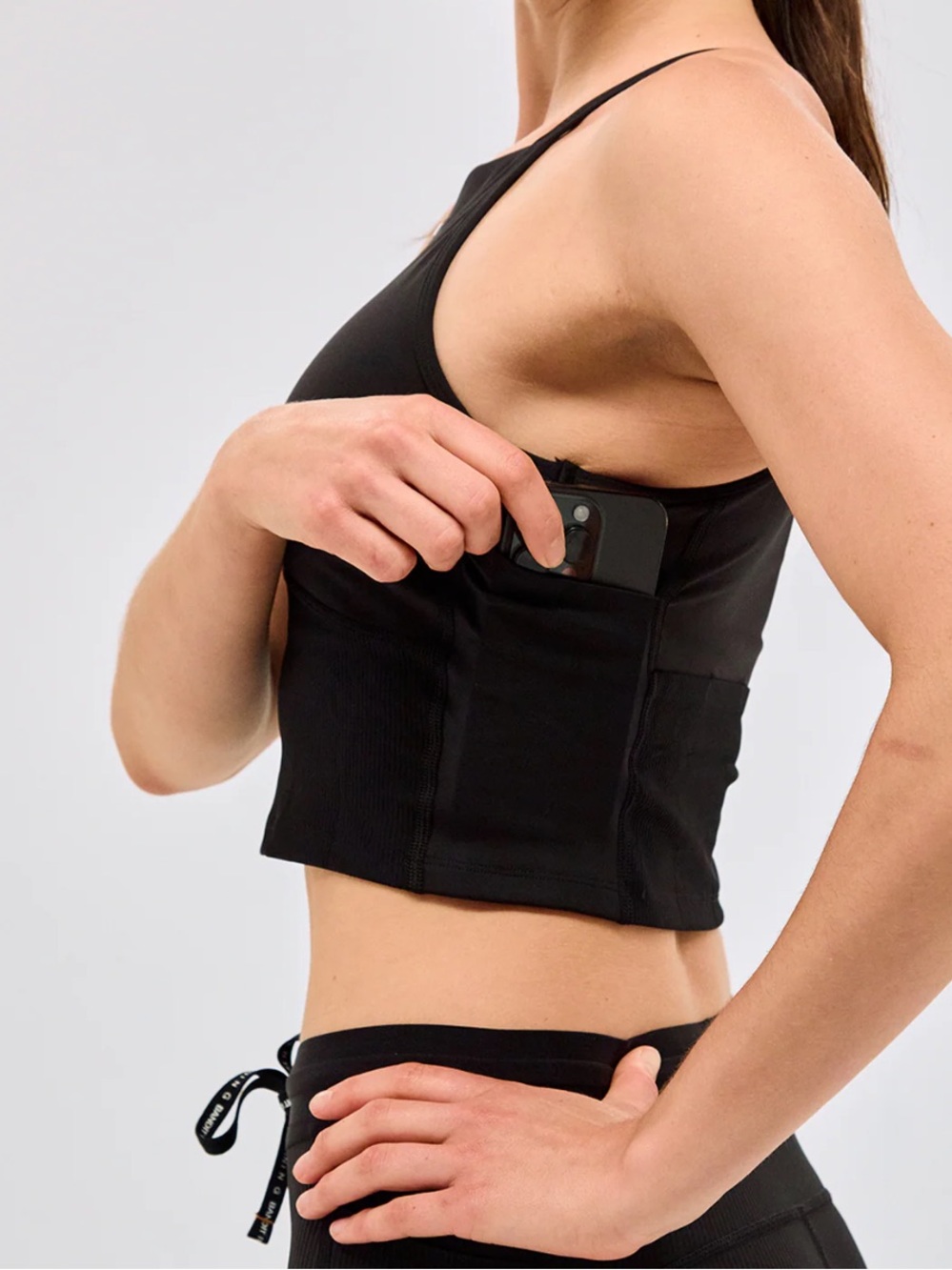 Bandit running black crop top 6 gel pocket high neck - Picture 3 of 8